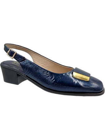 Relax Anatomic Ανατομικές Γόβες Slingback Λουστρίνι με Χοντρό Χαμηλό Τακούνι Navy Μπλε E-5676-03