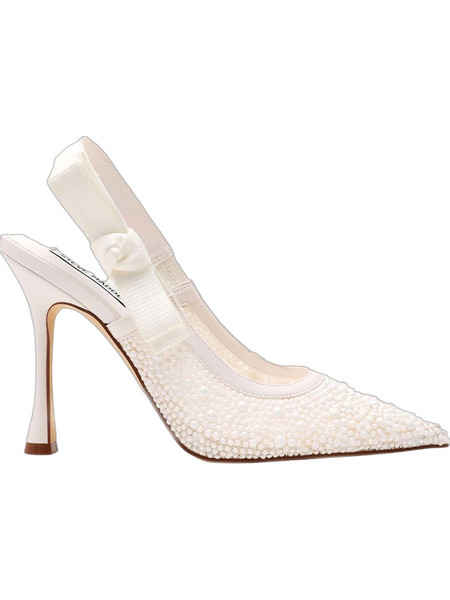 Steve Madden Brylie Γόβες Slingback Δερμάτινες με Λεπτό Ψηλό Τακούνι Φιόγκο & Στρας Λευκές 11004866-PRL