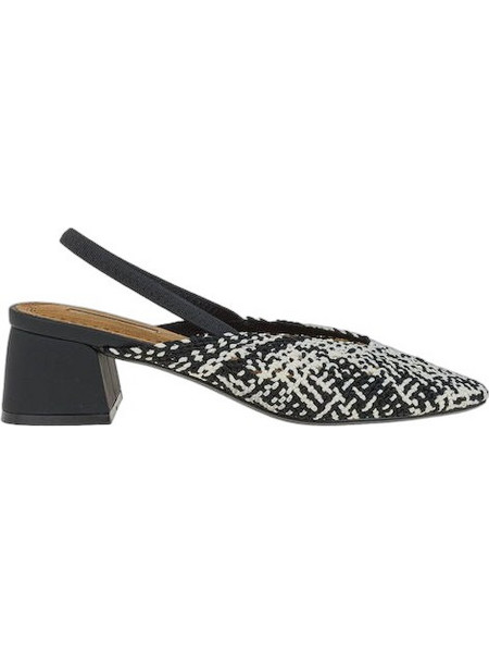 Corina Γόβες Slingback Δερμάτινες με Χοντρό Χαμηλό Τακούνι Μαύρες Λευκές M5327