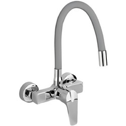 Bonken HT-1792 Μπαταρία Κουζίνας Τοίχου Διπλής Παροχής Σπαστή Ανάμεικτη με Εύκαμπτο Ρουξούνι Γκρι