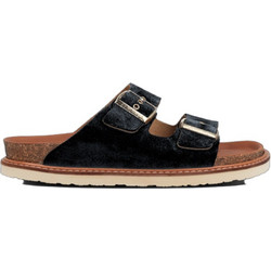 Genuins Hawaii Γυναικεία Σανδάλια Suede Ανατομικά Μαύρα Καφέ