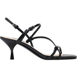 Nine West HAYLA3 Γυναικεία Πέδιλα Δερμάτινα Μαύρα με Λεπτό Χαμηλό Τακούνι 01-001