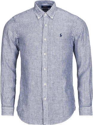 Polo Ralph Lauren Ανδρικό Πουκάμισο Λινό Ριγέ Μακρυμάνικο Κανονική Γραμμή Μπλε 710B15594-002