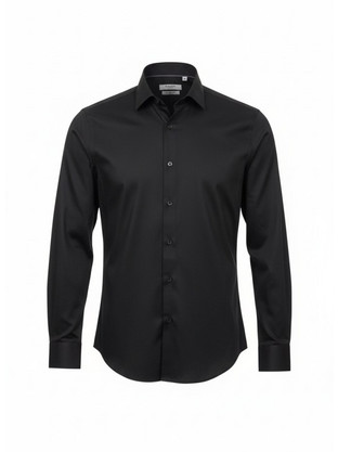 Boston Ανδρικό Πουκάμισο Βαμβακερό Μακρυμάνικο Slim Fit Μαύρο 9001.20