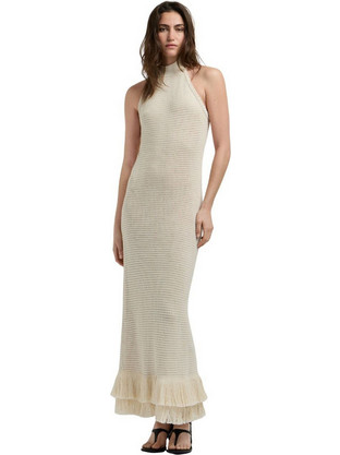 Pepe Jeans Katarina Maxi Καλοκαιρινό Βραδινό Φόρεμα Πλεκτό Εκρού PL9537819-808