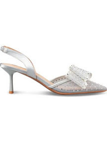 Envie Shoes Γόβες Slingback με Τακούνι Στιλέτο με Φιόγκο & Στρας Ασημί E45-23159-21