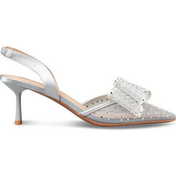 Envie Shoes Γόβες Slingback με Τακούνι Στιλέτο με Φιόγκο & Στρας Ασημί E45-23159-21
