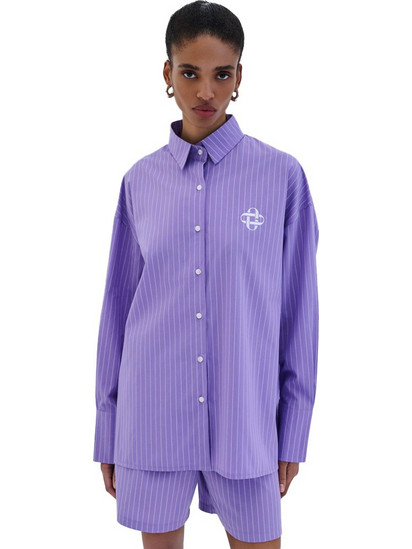 Combos Knitwear Μακρυμάνικο Γυναικείο Πουκάμισο Ριγέ Μωβ S6PLSH0108