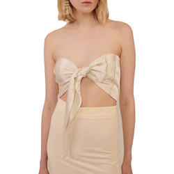 Milkwhite Γυναικείο Καλοκαιρινό Crop Top Σατέν Μπεζ TS21-021
