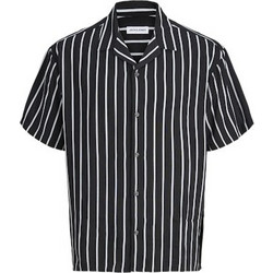 Jack & Jones Ανδρικό Πουκάμισο Βαμβακερό Ριγέ Κοντομάνικο Κανονική Γραμμή Μαύρο 12289550