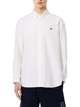 Lacoste Ανδρικό Πουκάμισο Βαμβακερό Μακρυμάνικο Κανονική Γραμμή Λευκό CH8800-800