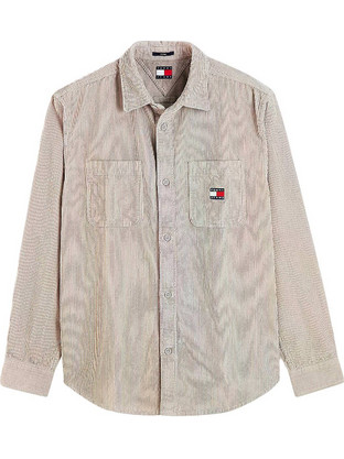 Tommy Jeans Ανδρικό Πουκάμισο Βαμβακερό Μακρυμάνικο Κανονική Γραμμή Overshirt Μπεζ DM0DM23705-PKE
