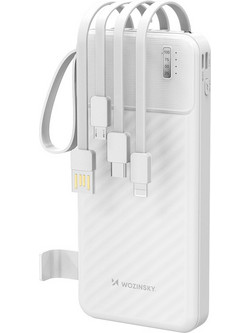 Wozinsky W11 Power Bank 10000mAh 10W με Ενσωματωμένα Καλώδια USB-C & Lightning White