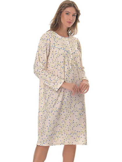 PNN Nightwear Marianthe Νυχτικό Εγκυμοσύνης Βαμβακερό Χειμωνιάτικο Εκρού Γαλάζιο 1261-0461-1