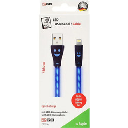 2GO 795536 LED Flat USB-A to Lightning Cable 1m Blue