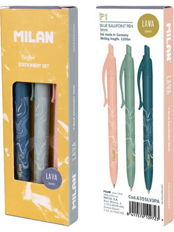Milan P1 Lava Series Σετ Στυλό Διαρκείας Μπλε 3τμχ 325-00196