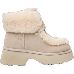 Funky Buddha Γυναικεία Μποτάκια Suede Μπεζ με Χοντρό Χαμηλό Τακούνι και Γούνα FBL014-101-08