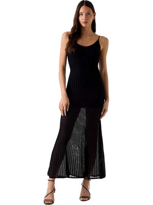 Guess Maxi Βραδινό Φόρεμα Ριπ Μαύρο W6YK47Z1024-JTMU