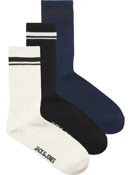 Jack & Jones Ανδρικές Κάλτσες Ψηλές Μαύρες Λευκές Navy Μπλε 3Pack 12305879