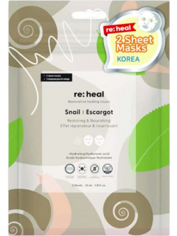 Re:Heal Snail Sheet Μάσκα Προσώπου για Ενυδάτωση & Καταπράυνση με Υαλουρονικό & Εκχύλισμα Σαλιγκαριού 2τμχ