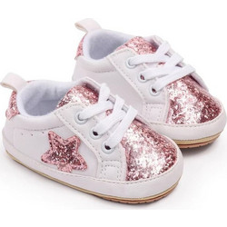 Childrenland Βρεφικά Sneakers Αγκαλιάς Άσπρο Ροζ Χρυσό D5107