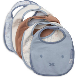 Jollein Miffy Moments Σετ Αδιάβροχες Σαλιάρες Υφασμάτινες με Αυτοκόλλητο Γαλάζια Καφέ 5τμχ