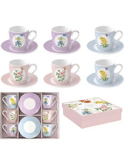 Easy Life Mania Royal Blossom Σετ Φλιτζάνια Espresso & Ελληνικού Καφέ Πορσελάνης Πολύχρωμα 100ml 6τμχ
