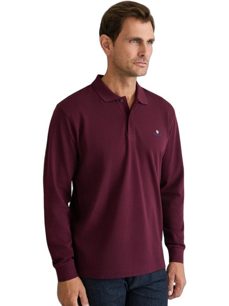 Navy & Green Ανδρική Μπλούζα Polo Μακρυμάνικη Μπορντό 24GE.500.9