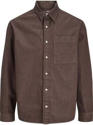 Jack & Jones Ανδρικό Πουκάμισο Τζιν Μακρυμάνικο Κανονική Γραμμή Καφέ 12300971