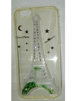 Θήκη Case Apple Iphone 6/6s clear with green glitter I Love Paris (OEM)