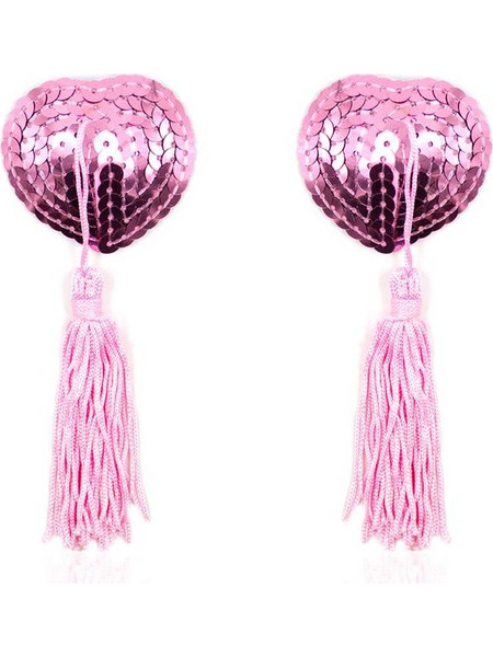 FETISH ADDICT SELF-ADHESIVE HEART SEQUIN NIPPLE COVER WITH TASSEL PINK - ΚΑΛΥΜΜΑΤΑ ΘΗΛΩΝ ΜΕ ΣΤΡΑΣ +amp ΚΡΟΣΙΑ ΡΟΖ