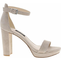 Nine West DEMPSEY Γυναικεία Πέδιλα Suede Εκρού με Χοντρό Ψηλό Τακούνι