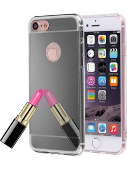 iPhone 7 Θήκη Σιλικόνης Καθρέφτηs Χρυσή Silicone Case Mirror Grey