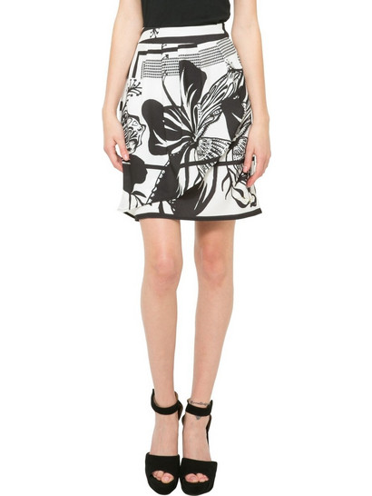 Desigual Μίνι Φούστα Υφασμάτινη Ψηλόμεση Κλος Floral Μαύρη Λευκή 61F27D7