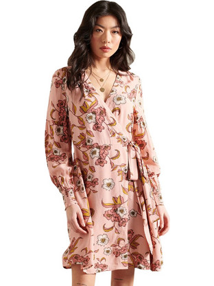 Superdry Mini Καθημερινό Φόρεμα Floral Κρουαζέ Ροζ W8010738A-5OE