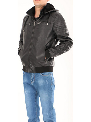 Ανδρικό Δερματίνη Μπουφάν BLACK 9632-SEE