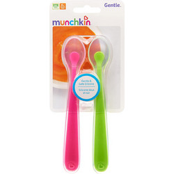 Munchkin Σετ Βρεφικά Κουτάλια Σιλικόνης 4m+ Πράσινα Ροζ 2τμχ