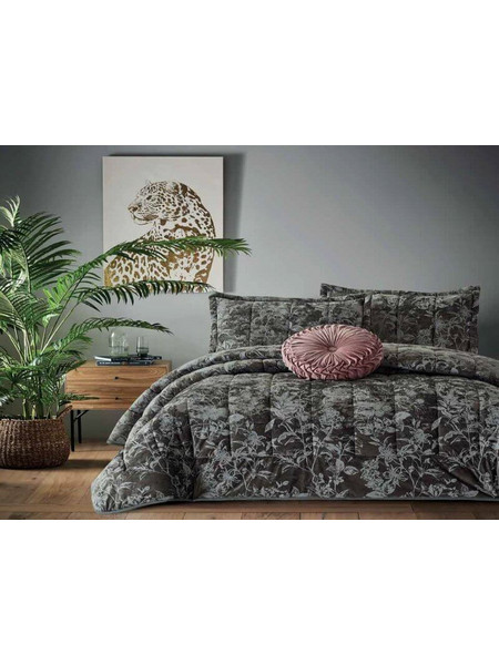 Σετ Πάπλωμα Υπέρδιπλο Γκρι Elegant Βελούδο Γαρύφαλλο 220x240