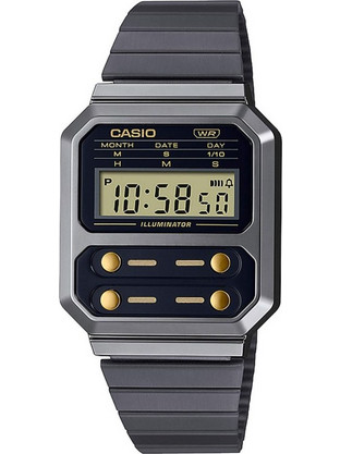 Casio Vintage Ψηφιακό Ανδρικό Ρολόι Χρονογράφος με Μαύρο Μεταλλικό Μπρασελέ A100WEGG-1A2EF