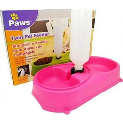 Πλαστική Ποτίστρα - Ταΐστρα Σκύλου Twin Pet Feeder Ροζ 500ml