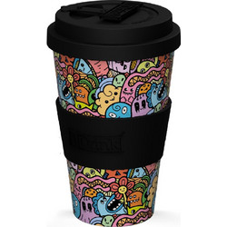 iDrink Ποτήρι Καφέ Bamboo με Καπάκι Doodle 435ml ID5010