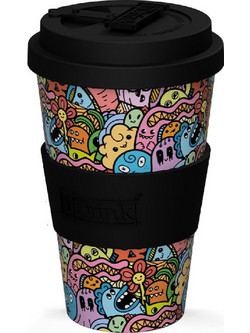 iDrink Ποτήρι Καφέ Bamboo με Καπάκι Doodle 435ml ID5010