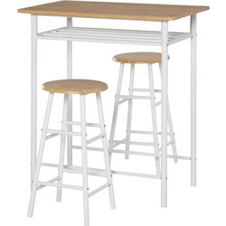 Σετ Μεταλλικό Ορθογώνιο Τραπέζι - Bar 80 x 50 x 90 cm με 2 Σκαμπό Χρώματος Λευκό HOMCOM 835-297WT