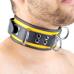 Leather Necklace - 3 D Rings - Black/ Yellow