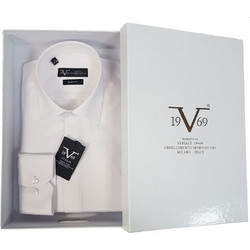 Versace 19V69 Abbgliamento Ανδρικό Πουκάμισο Βαμβακερό Μακρυμάνικο Κανονική Γραμμή Λευκό
