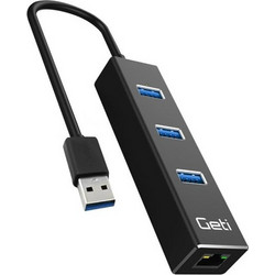 Geti USB Hub 3 θύρες USB-A 3.0 και υποδοχή RJ-45 Ethernet LAN Μαύρο (GUH3AE)