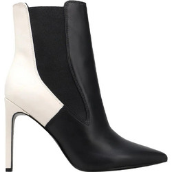 Nine West Topit Γυναικεία Μποτάκια Αστραγάλου Δερμάτινα Μαύρα Εκρού με Λεπτό Ψηλό Τακούνι LE-002