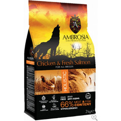 Ambrosia Holistic Hypoallergenic Grain Free Adult All Breed Chicken & Fresh Salmon 12kg