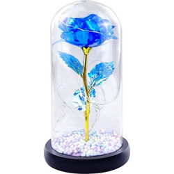 Forever Κρυστάλλινο Φωτιζόμενο Παντοτινό Τριαντάφυλλο σε Γυάλινο Βάζο με Πολύχρωμα LED Λαμπάκια - Μπλε