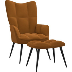 vidaXL Πολυθρόνα Relax με Υποπόδιο Βελούδινη Καφέ 328092